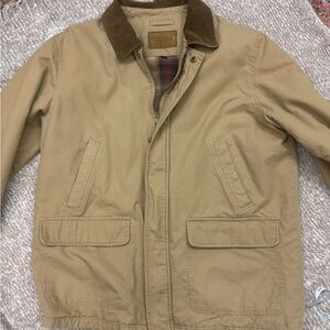 Sonoma Men's Khaki Jacket with Dark Brown Collar